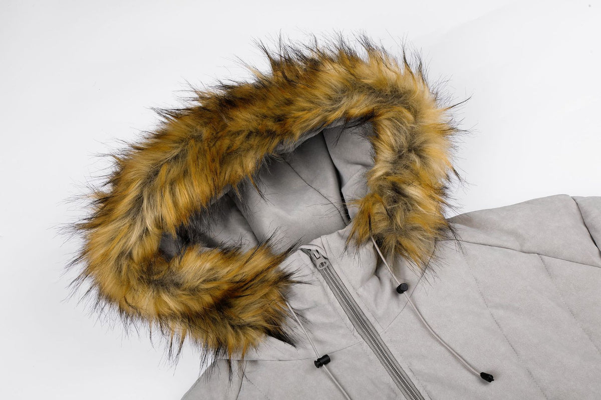 Quilted Puffer Jacket with Faux Fur Trim Hood