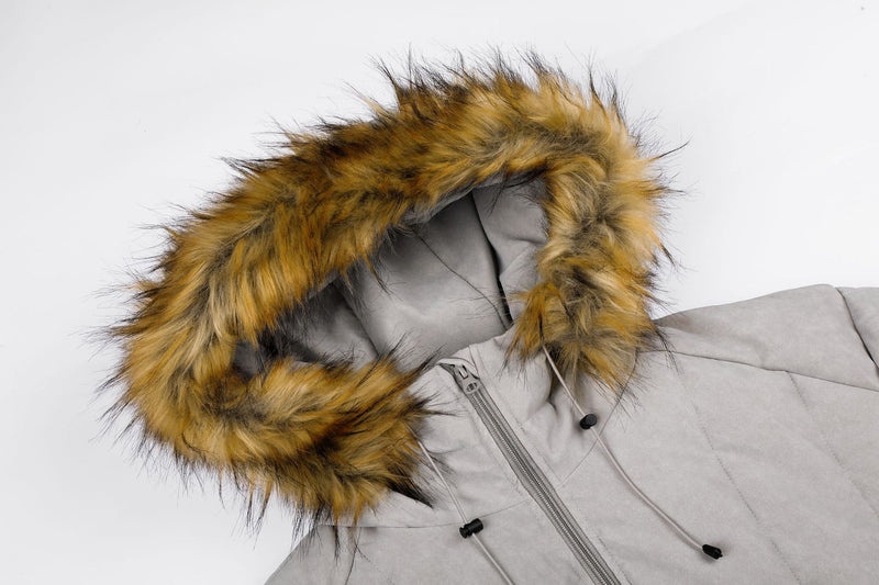 Quilted Puffer Jacket with Faux Fur Trim Hood