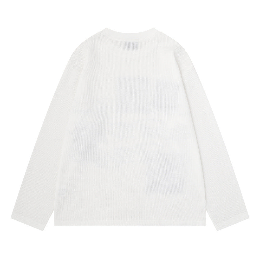 Long Sleeve Graphic Print Crew Neck Shirt – No Regret Graffiti Script, Relaxed