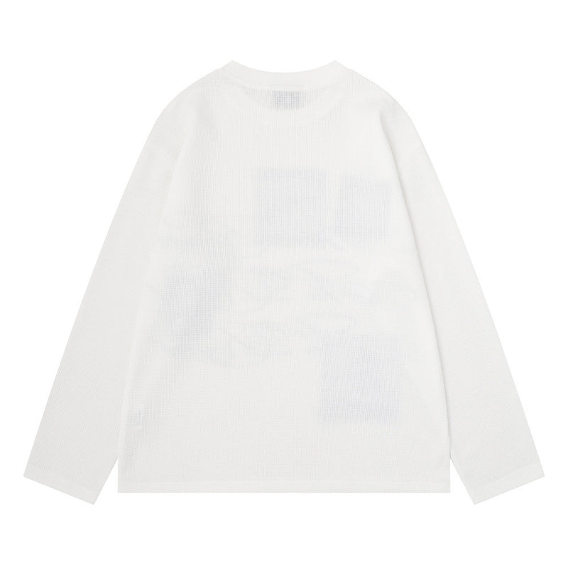 Long Sleeve Graphic Print Crew Neck Shirt – No Regret Graffiti Script, Relaxed