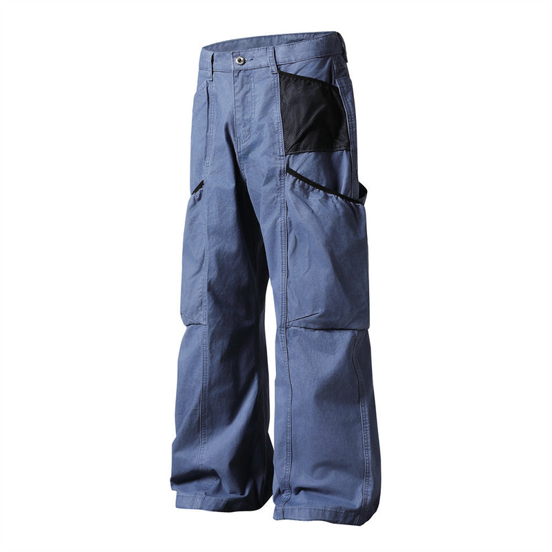 Wide-Leg Cargo Pants – Washed Vintage American Workwear with Oversized Pockets