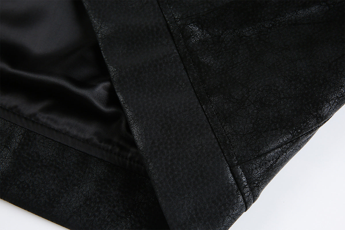 Veste trucker noire en similicuir PU – Style punk streetwear et moto