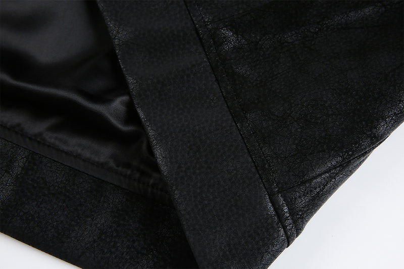 Veste trucker noire en similicuir PU – Style punk streetwear et moto