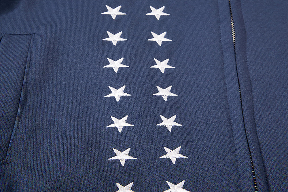 Embroidered Bomber Jacket Mens Star Print Track Jacket with Stripe Sleeves