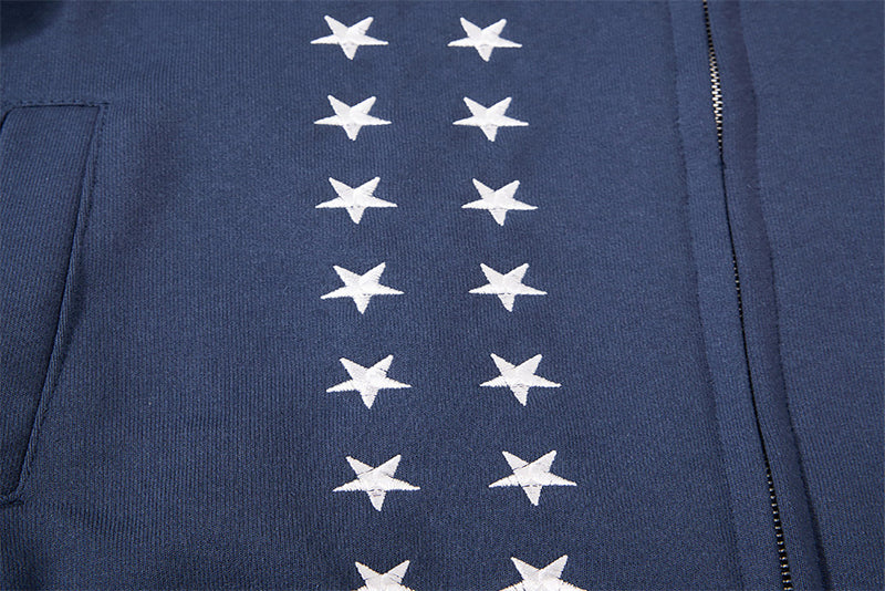 Embroidered Bomber Jacket Mens Star Print Track Jacket with Stripe Sleeves