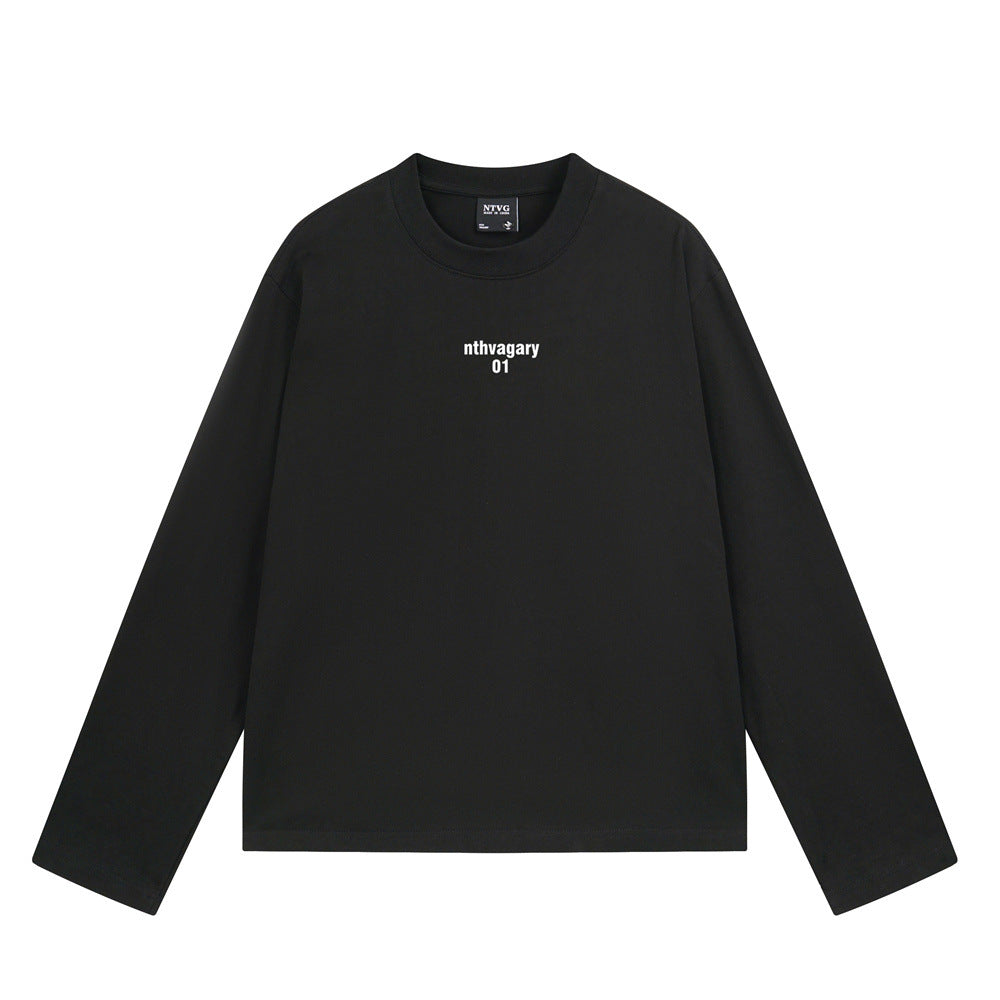 Long Sleeve Crewneck T-Shirt – Oversized Fit with Letter Print, Men's Streetwear