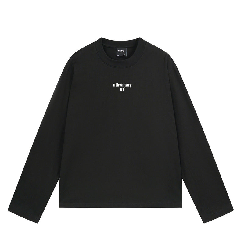 Long Sleeve Crewneck T-Shirt – Oversized Fit with Letter Print, Men's Streetwear
