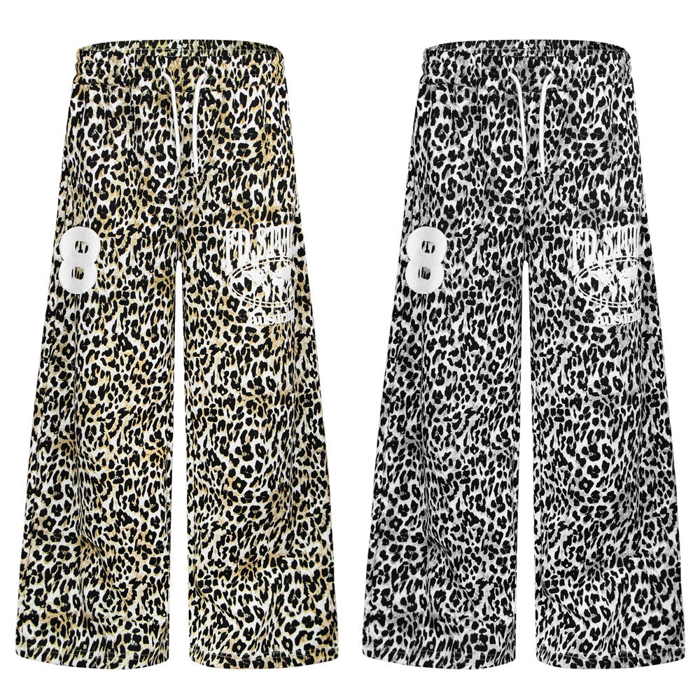 Pantalon de survêtement homme à jambes larges, imprimé léopard – Coupe décontractée avec cordon