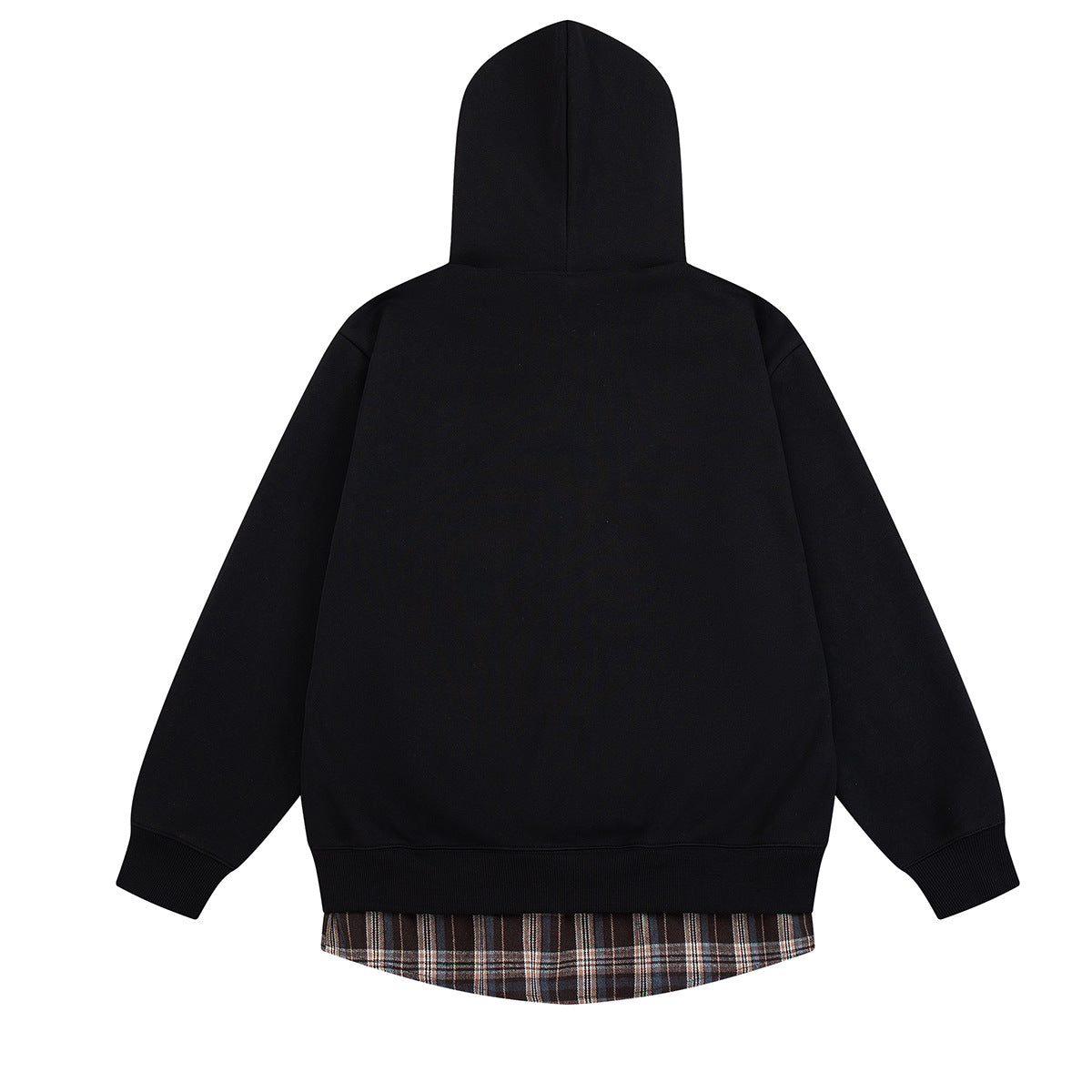 Sweat zippé à capuche avec croix brodée et détail à carreaux sur le bas