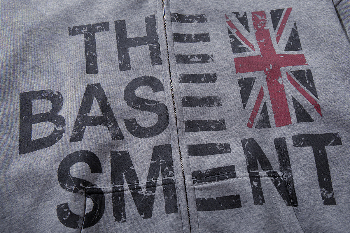 The Basement Union Jack Graphic Zip-Up Hoodie with Star Rivets