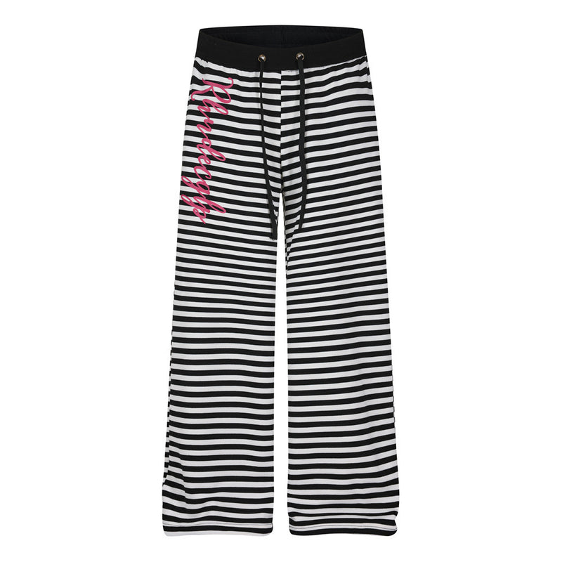 Black & White Striped Wide-Leg Pants with Drawstring Waist