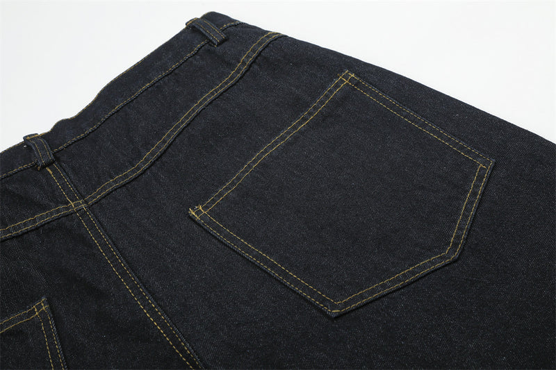 Wide-Leg Jeans Men – Dark Wash Denim with Script Embroidery & Faux Fur Cuffs