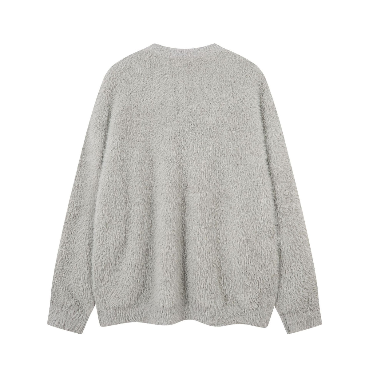 Pearl Bead Embellished Fuzzy Knit Crewneck Sweater – Oversized Unisex Pullover