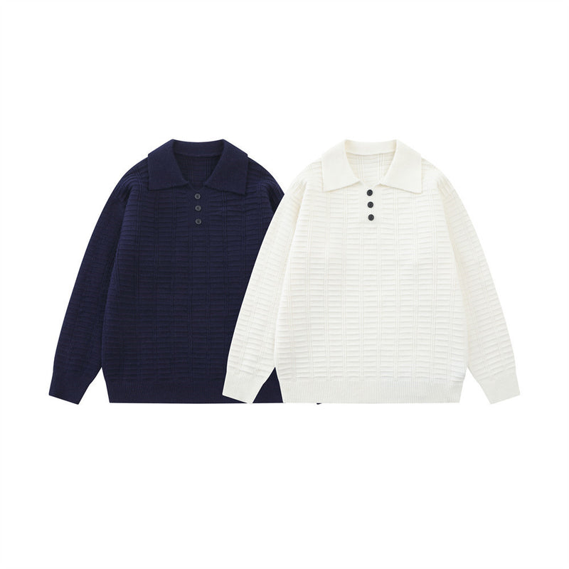 Polo-pull homme en maille texturée – Pull col boutonné à manches longues