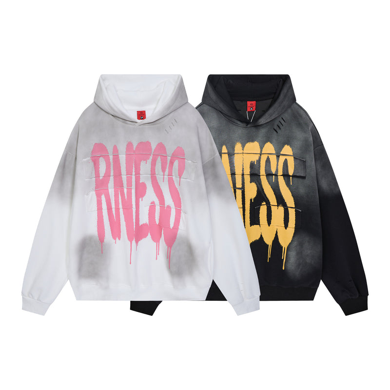 Graffiti Print Washed Distressed Oversized Hoodie