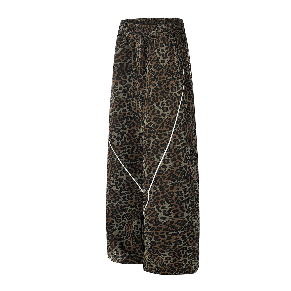 Pantalon marron à jambes larges – pantalon de survêtement droit à taille élastique et imprimé léopard