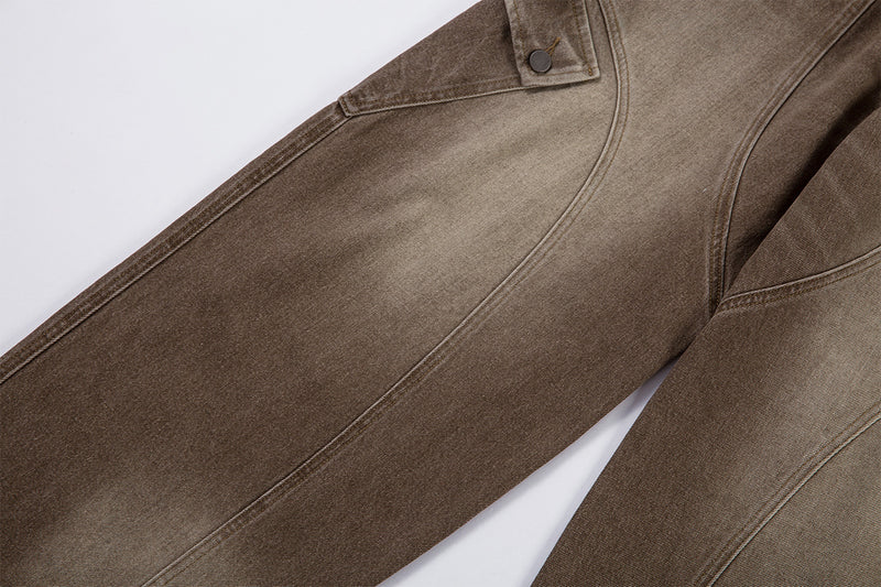 Jean cargo baggy taille haute – Denim marron délavé à jambes larges et coutures courbes