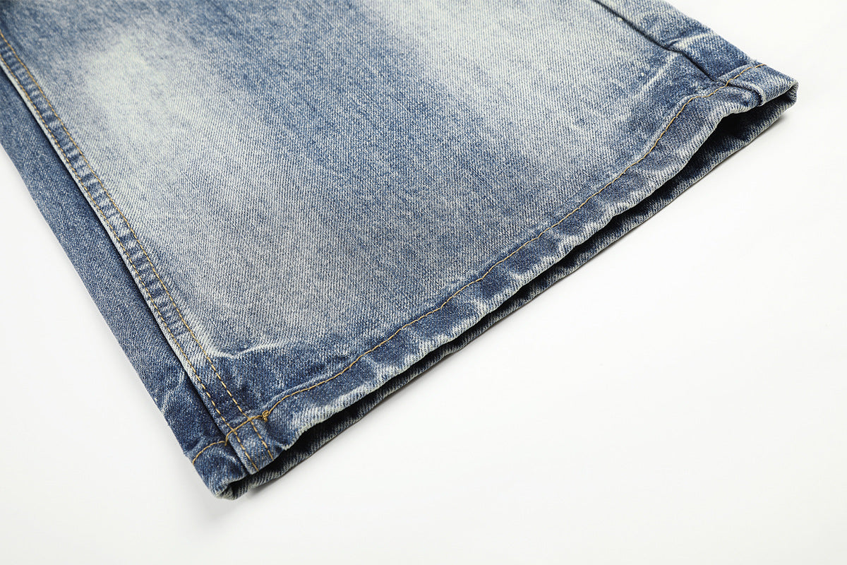 Jean baggy taille mi-haute – Denim délavé à jambes larges avec patchwork étoilé effet vache