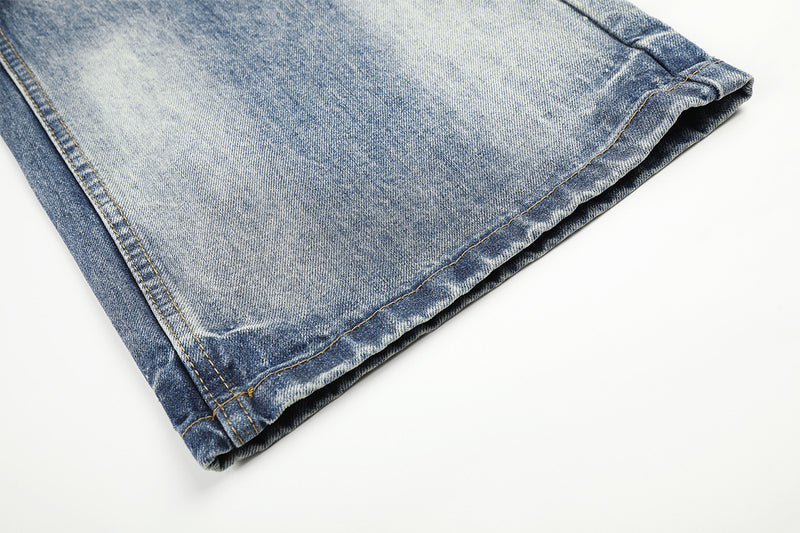Jean baggy taille mi-haute – Denim délavé à jambes larges avec patchwork étoilé effet vache