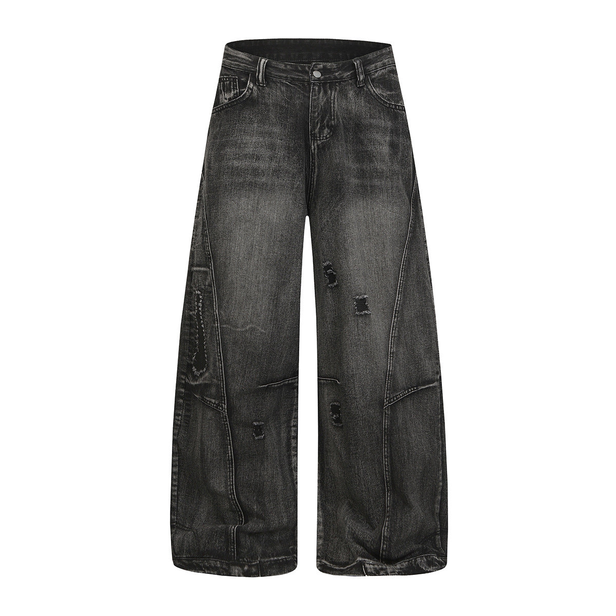 Jean baggy noir déchiré – Pantalon en denim délavé à jambe large