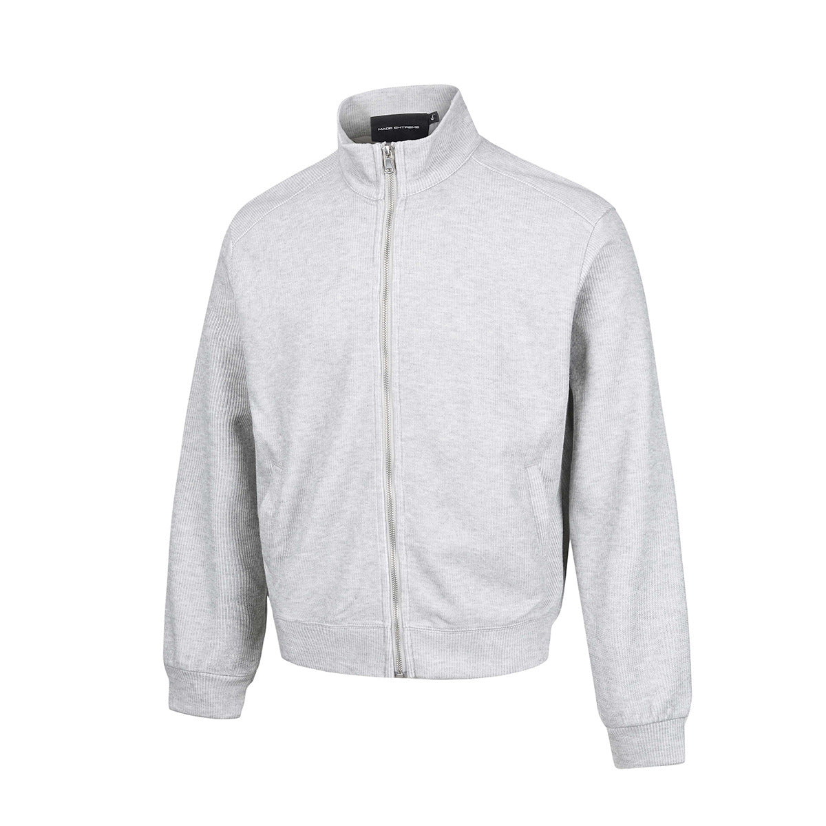 Veste homme côtelée zippée à col montant – Style sportswear vintage délavé