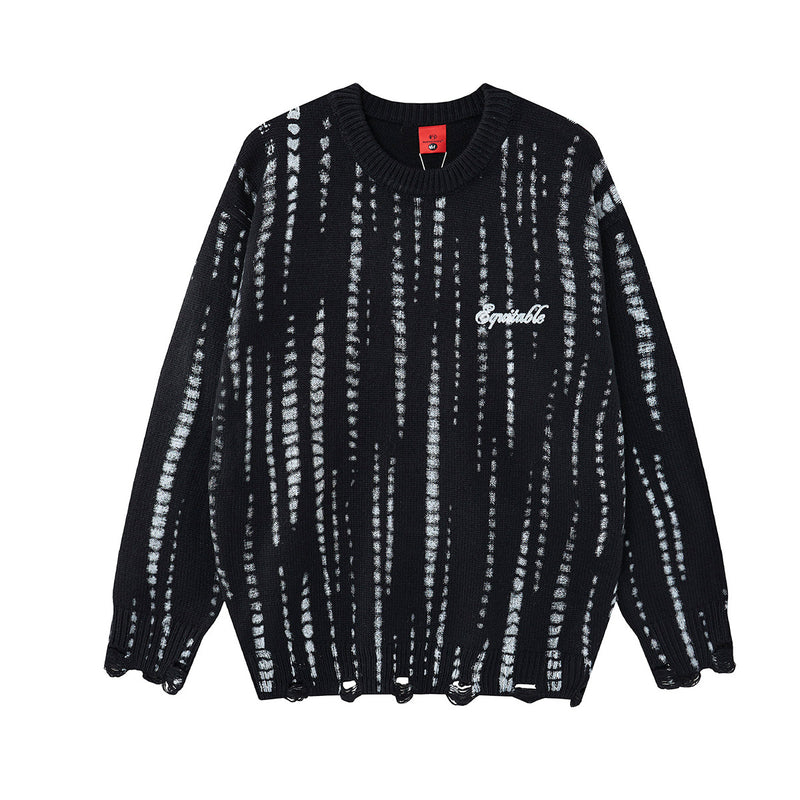 Pull en maille col rond oversize tie-dye délavé – Streetwear vintage