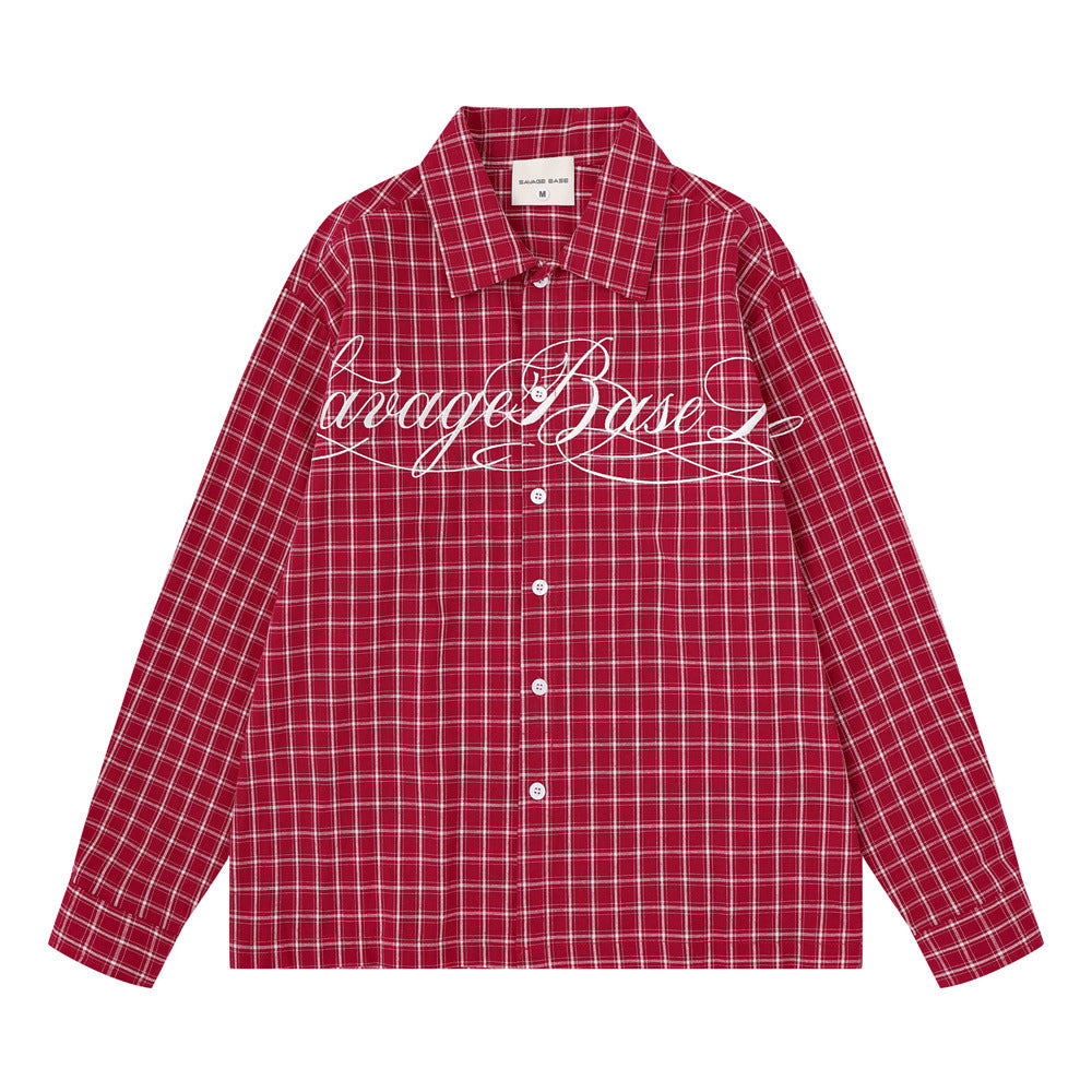 Plaid Long Sleeve Shirt – Savage Base Script Embroidery, Relaxed Fit