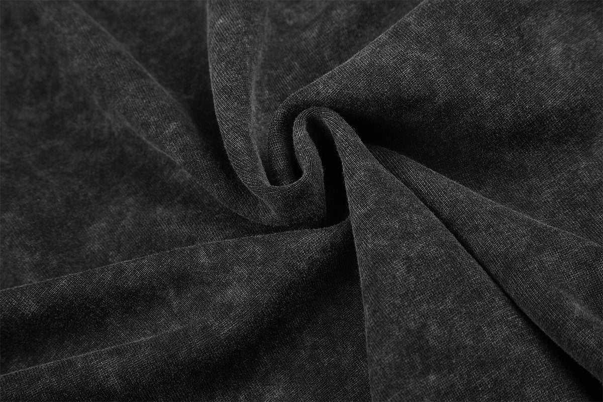 Acid Wash Zip-Up Hoodie with Pyramid Studs – Washed Black