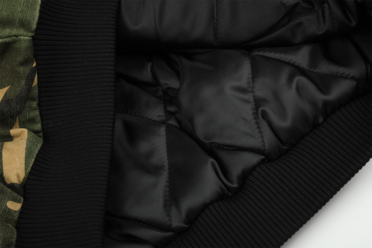Camo Padded Bomber Jacket – Hooded MA-1 Flight Jacket with Grommet Detail