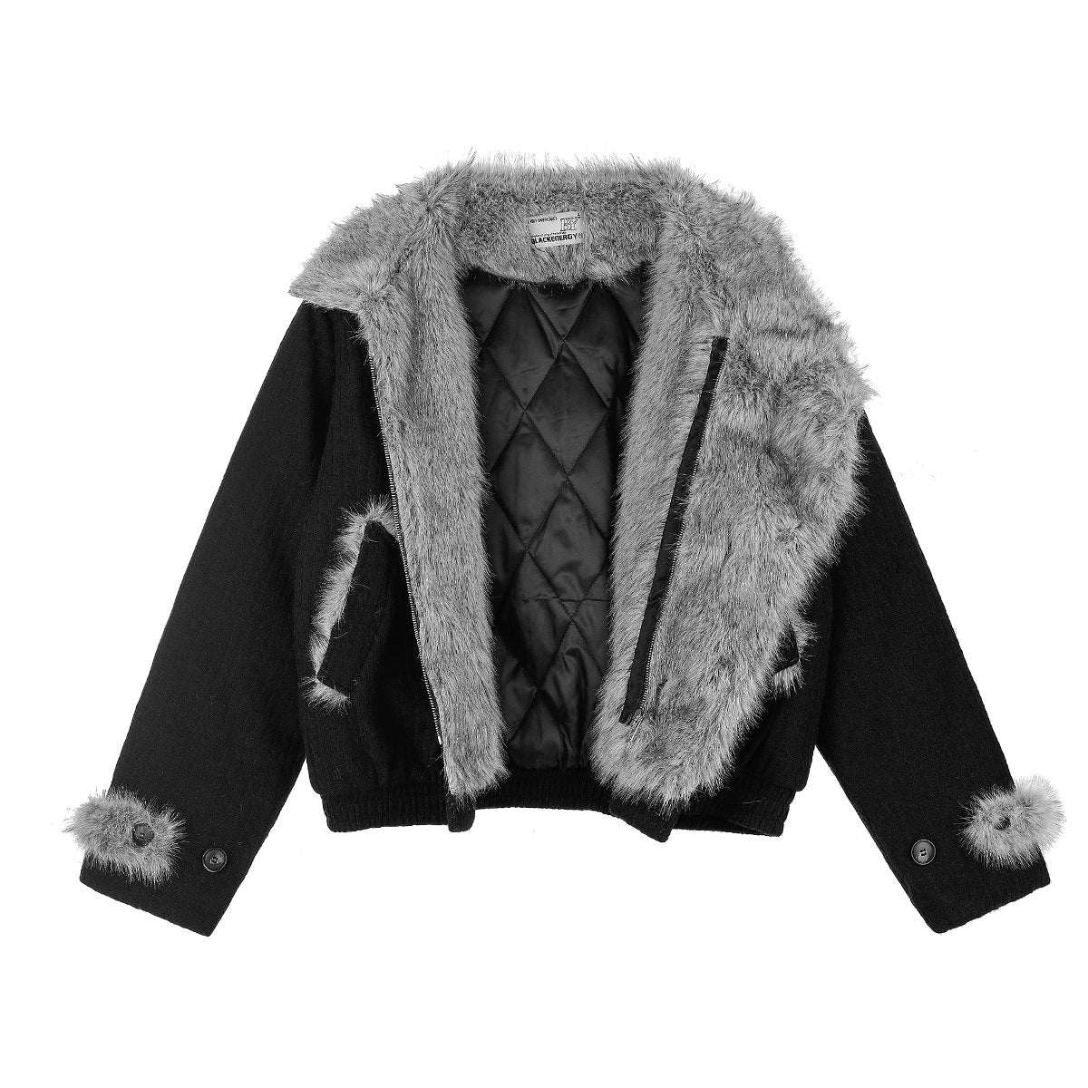 Men's Faux Fur Collar Bomber Jacket – Black Padded Winter Coat