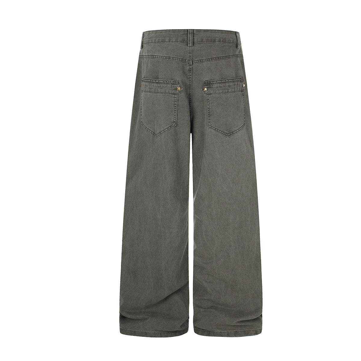 Wide-Leg Studded Denim Pants – Relaxed Fit Vintage American Street Style