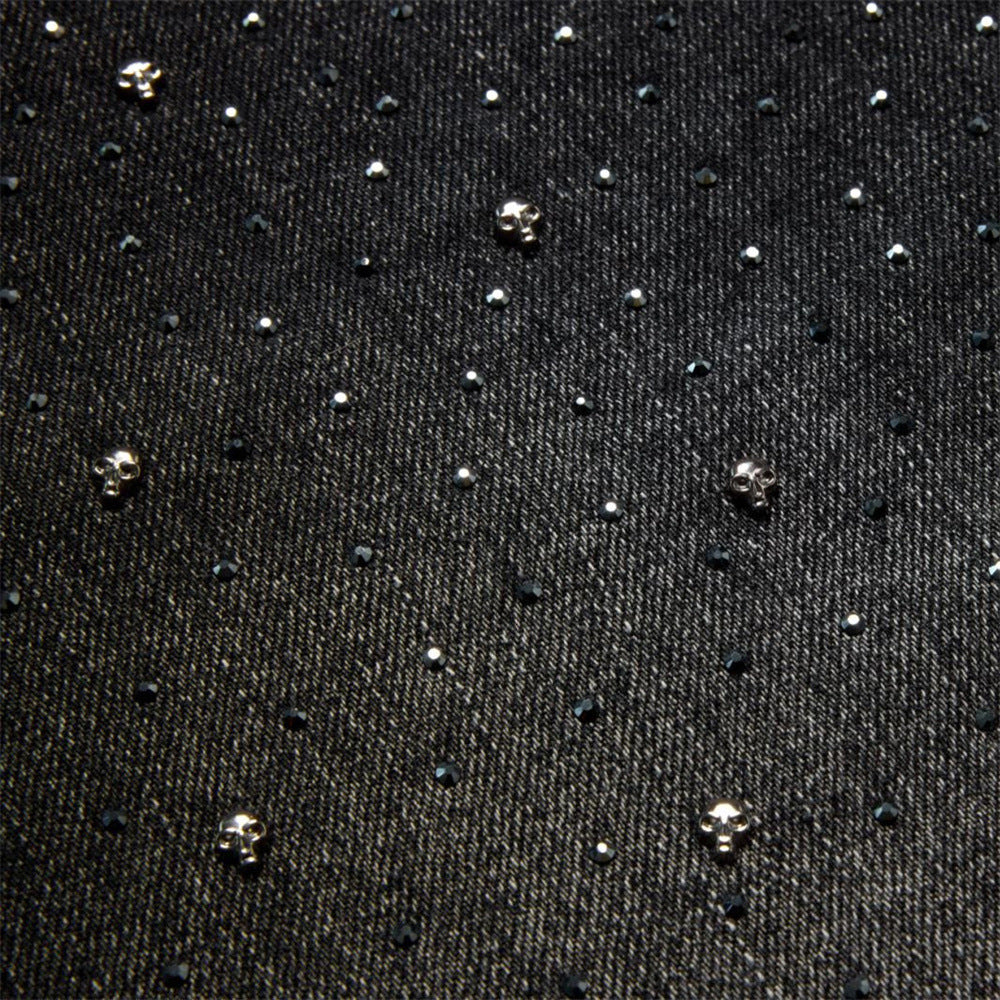Men's Relaxed Fit Jeans – Washed Black Straight-Leg Rhinestone Star Denim