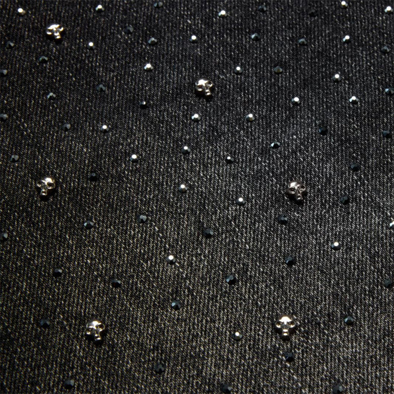 Men's Relaxed Fit Jeans – Washed Black Straight-Leg Rhinestone Star Denim