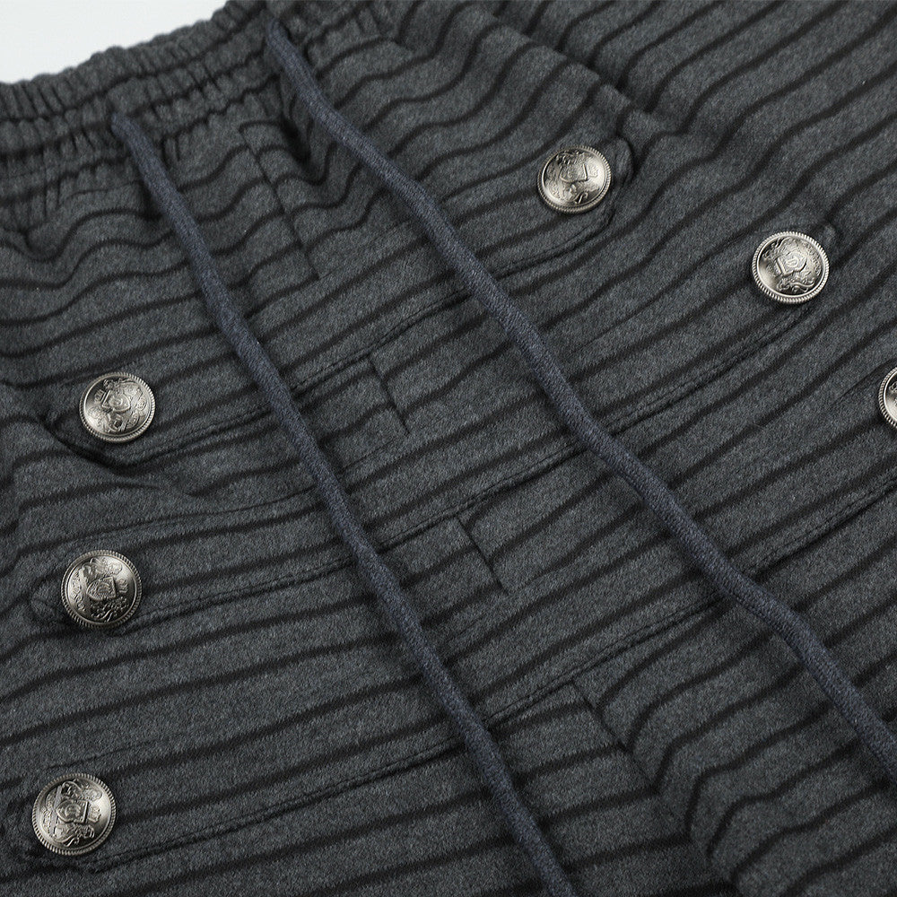 Pantalón de Pierna Ancha a Rayas para Hombre con Cintura de Cordón y Botones Cruzados