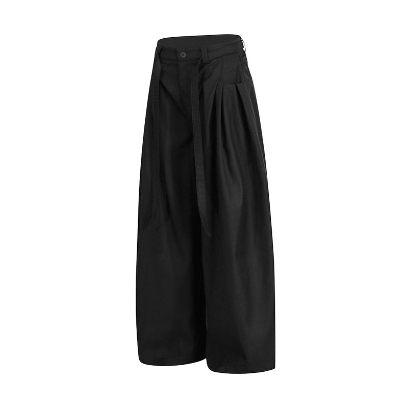 Wide-Leg Pleated Trousers with Drawstring Waist