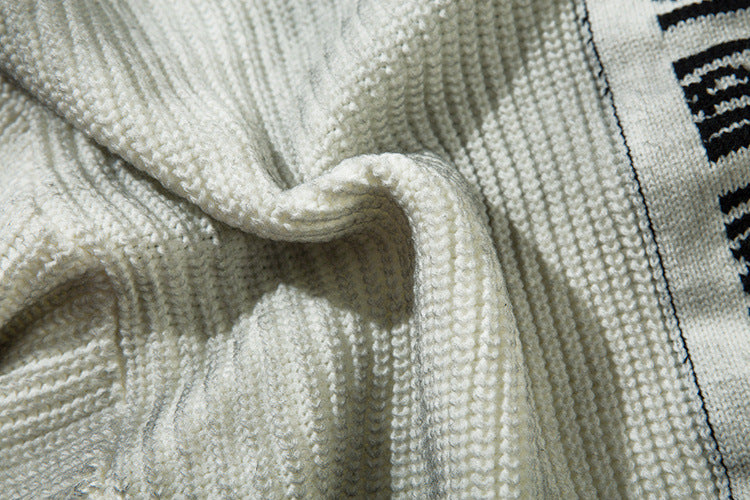 Veste-pull zippée en maille jacquard croix gothique – Col montant médiéval sombre