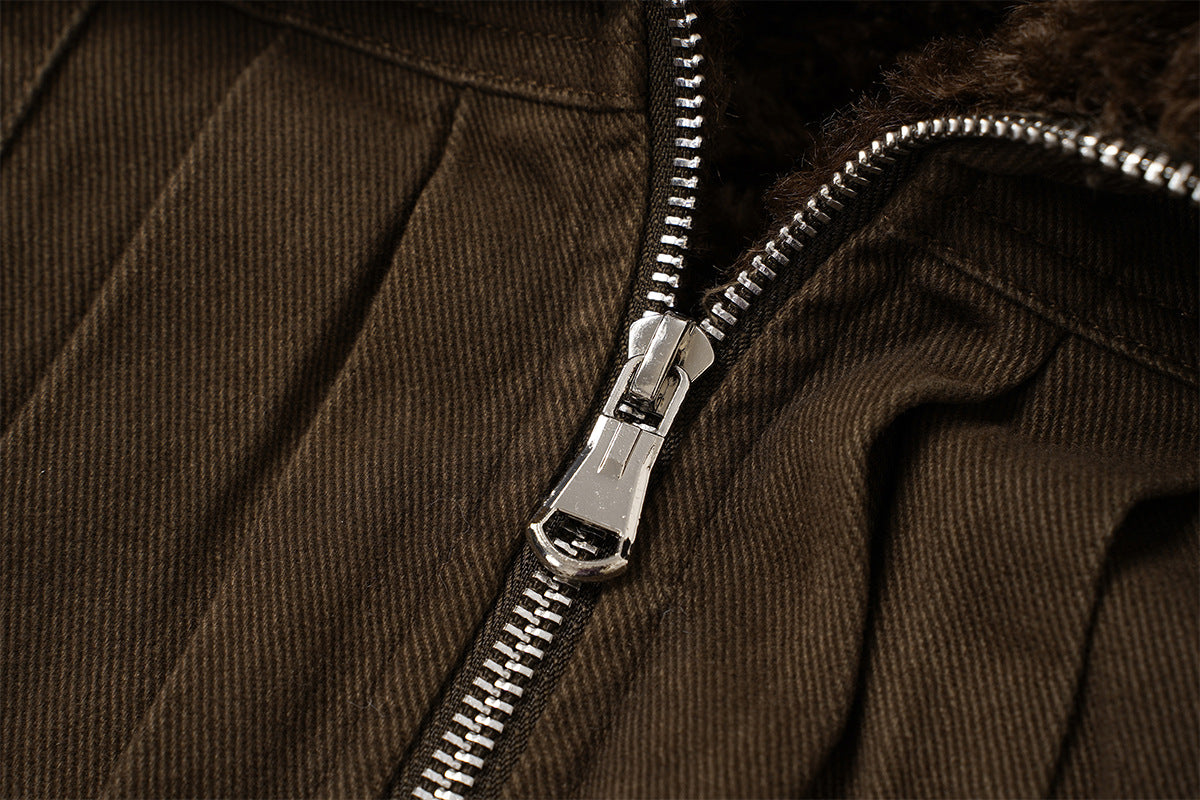 Retro Washed Cotton Bomber Jacket with Sherpa Collar