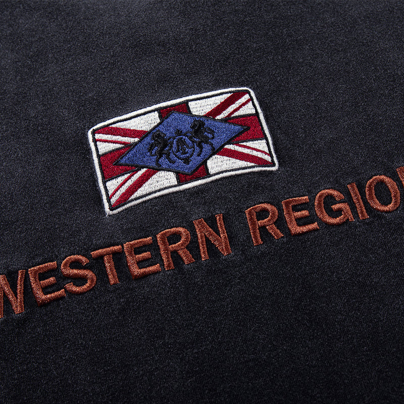 Long-Sleeve Polo Shirt with Western Region Embroidery & Union Jack Patch