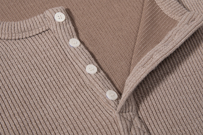 Men's Waffle Knit Henley Long Sleeve Shirt – Relaxed Fit Ribbed Tee