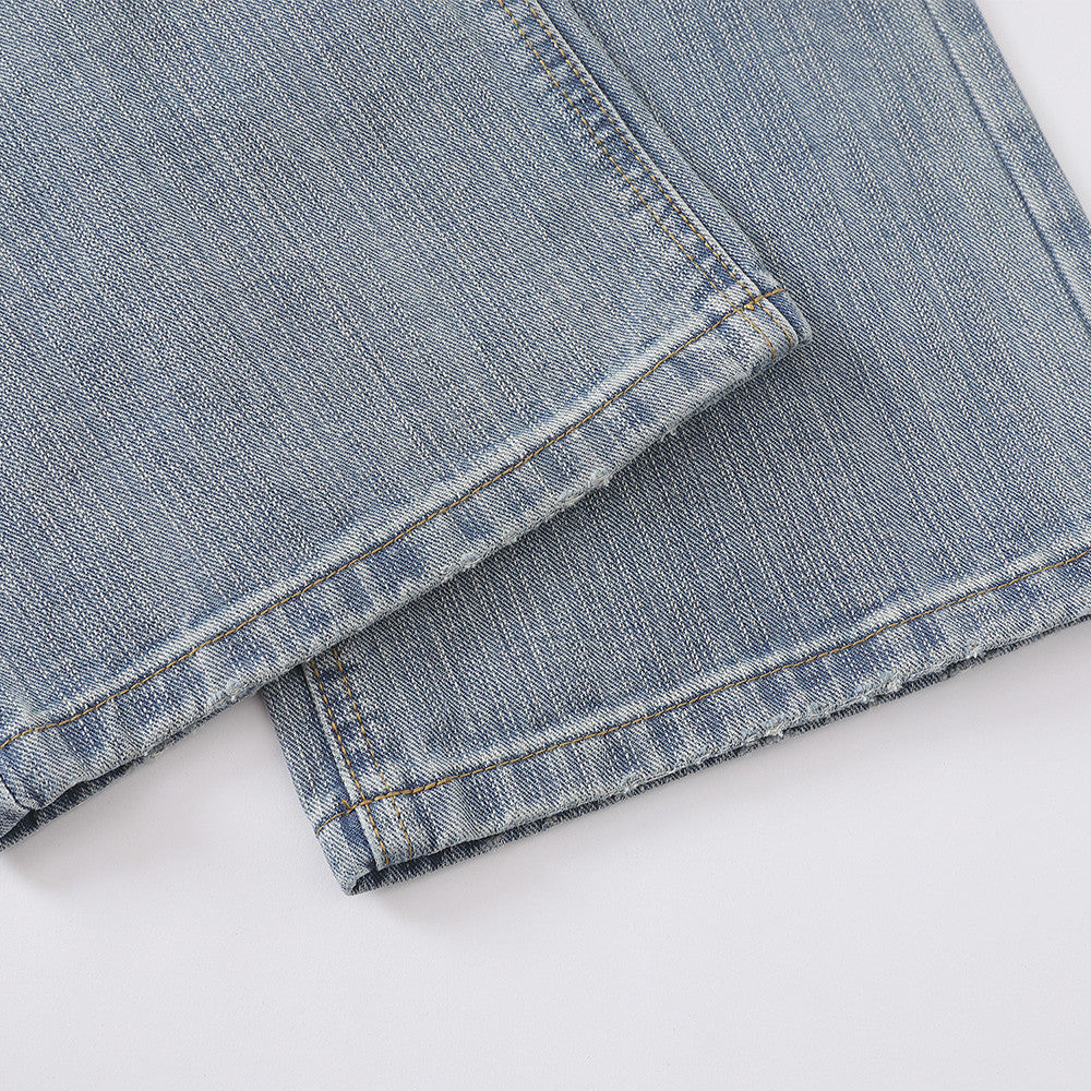 Wide-Leg Baggy Jeans – Men's Light Blue Vintage Washed Straight Denim