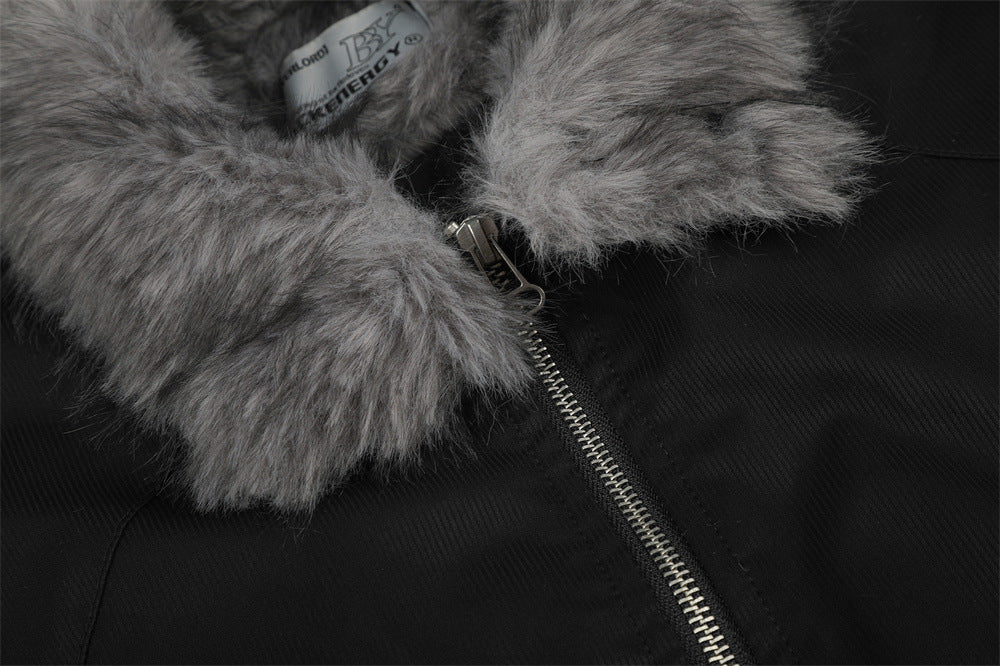Faux Fur Collar Bomber Jacket – Men's Oversized Short Padded Coat
