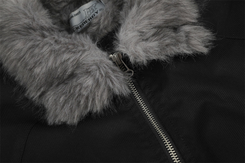 Faux Fur Collar Bomber Jacket – Men's Oversized Short Padded Coat