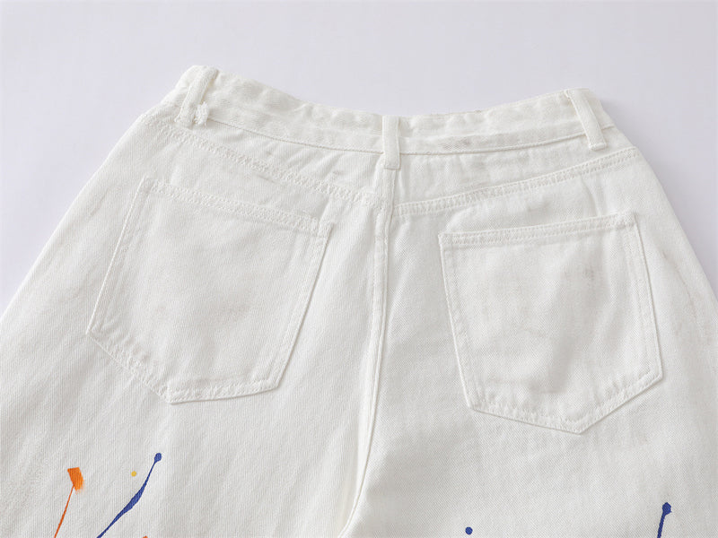 Paint Splatter Denim Shorts – Wide Leg Hip-Hop Street Style