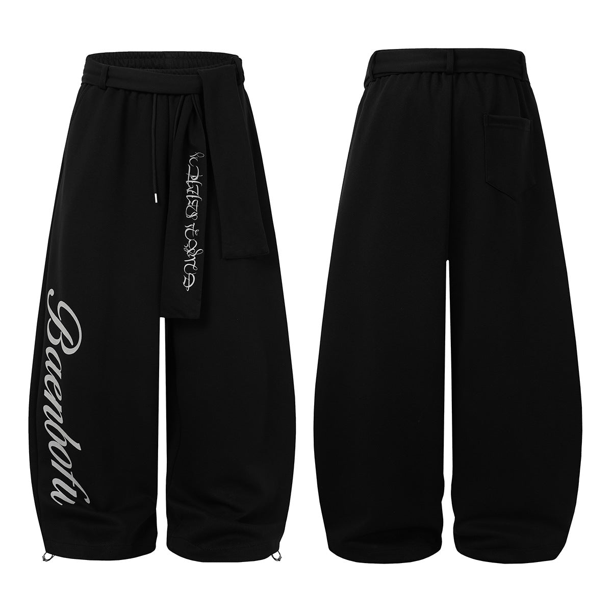 Wide-Leg Sweatpants with Belt Sash and Script Logo Print