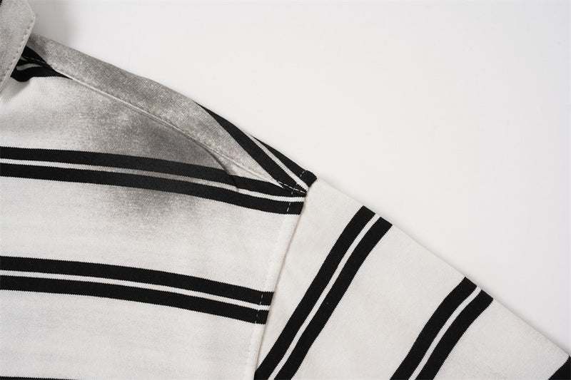 Oversized Striped Polo Shirt – Half-Zip Collar Short Sleeve Tee
