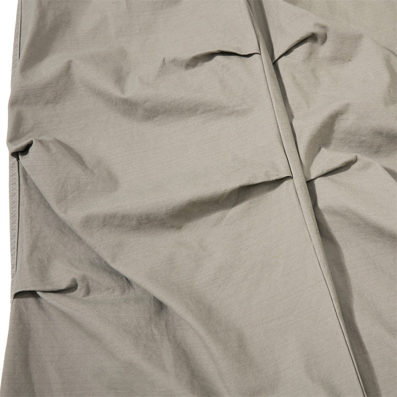 One-Shoulder Bib Overalls – Wide-Leg Cargo Pants with Zip Pockets & Pintuck