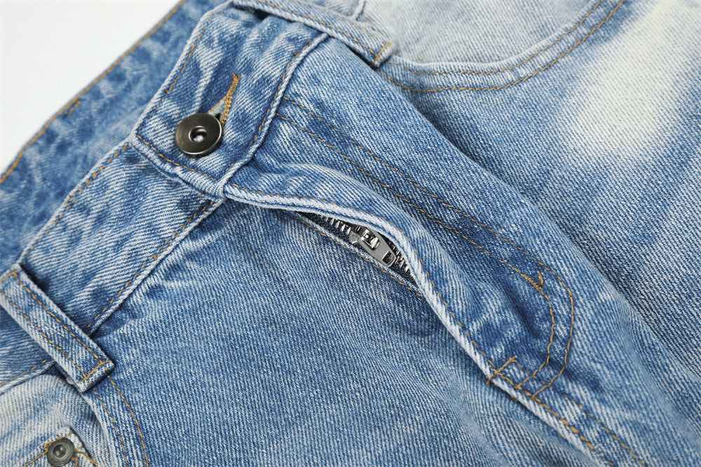 Jeans larges délavés à effet dégradé – Pantalon en denim droit ample pour homme
