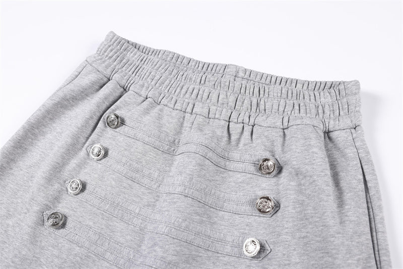 Wide-Leg Sweatpants with Double-Breasted Metal Buttons & Elastic Waist