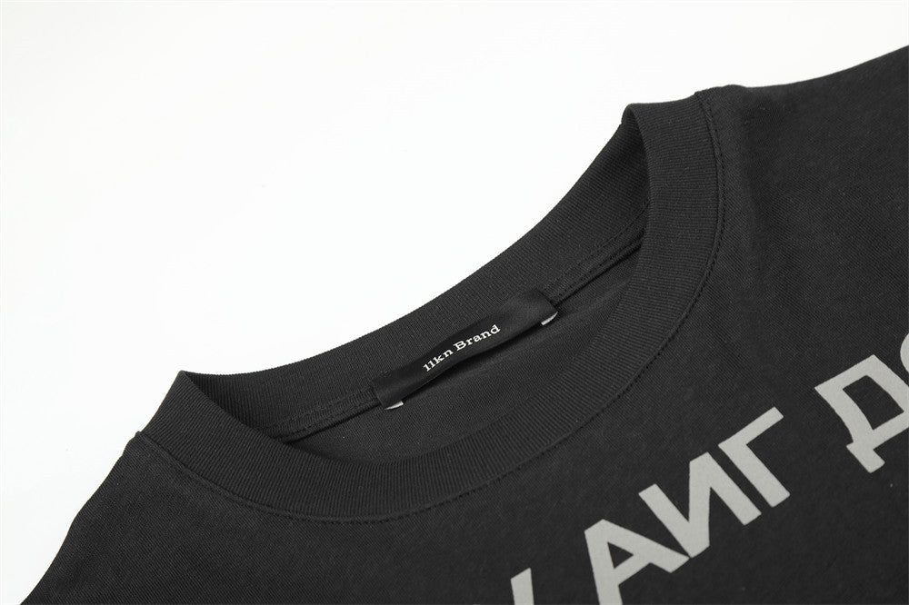 T-shirt homme à manches longues avec motif de lettres cyrilliques – col rond et coupe décontractée