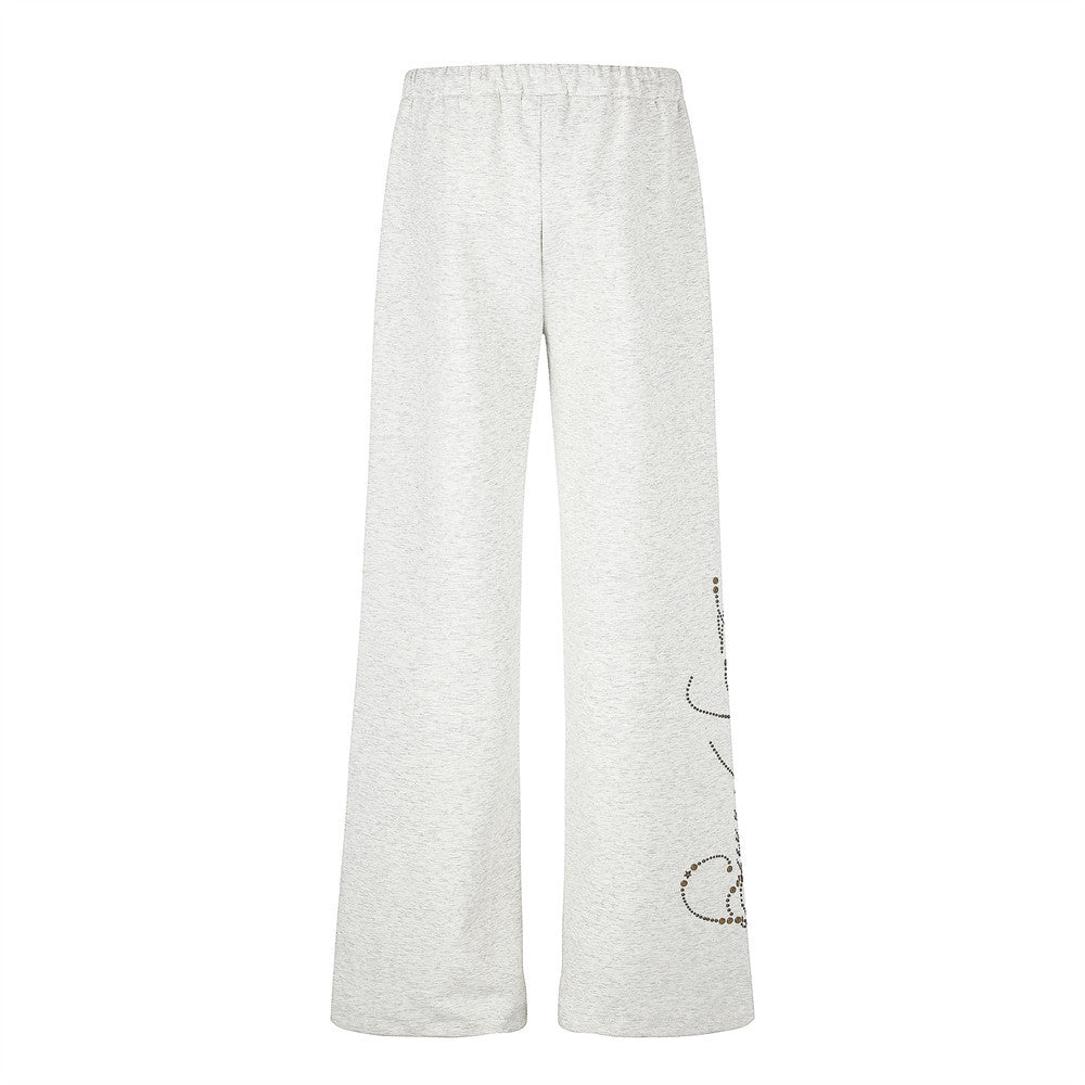 Wide Leg Sweatpants with Gold Stud Detail & Drawstring Waist